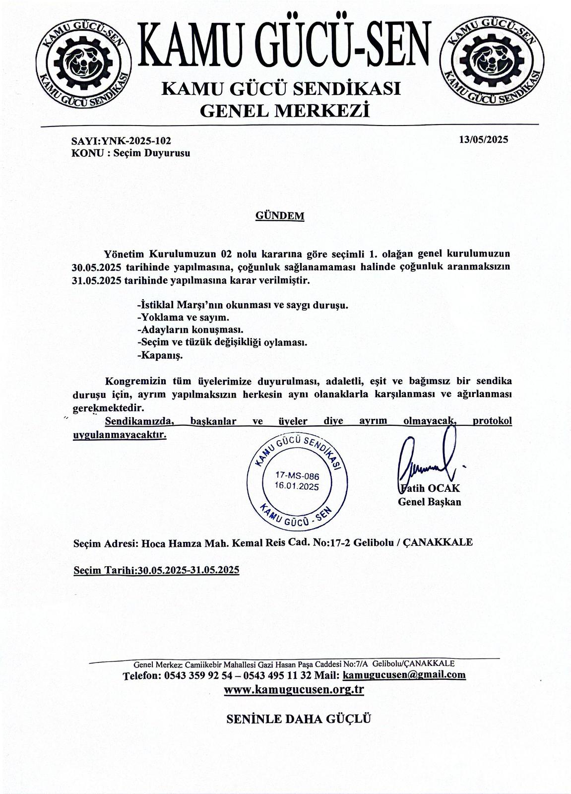 Genel Kurul Duyurusu